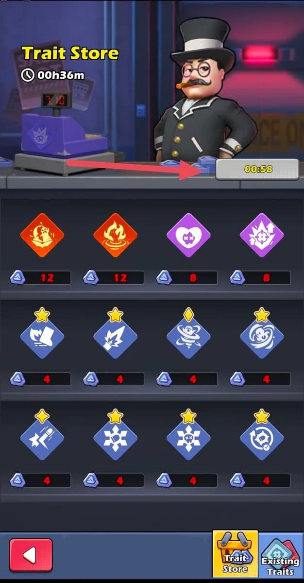The Trait Store: the refresh button is on a cooldown timer.